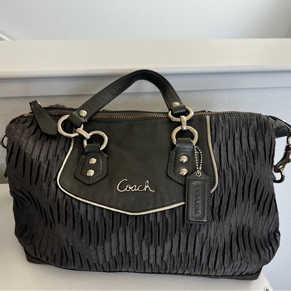 Coach Gray Sateen and Leather Ashley Bag - Picture 2 of 4